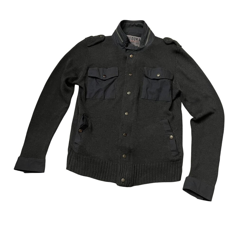 Seduka Vintage Inspired Military Sweater Jacket Men's Large Black Outdoor Winter